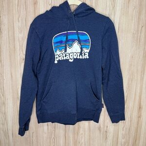 Patagonia Blue Hoodie Women's Small Fitz Roy Far Out Ahnya Hooded Sweatshirt